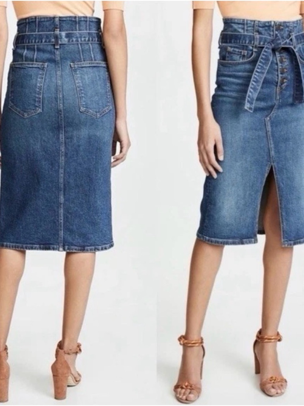 Veronica Beard Denim Button-Front Midi Skirt with Waist Tie - Dark Indigo